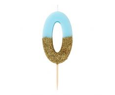 Talking Tables Bday-Candle-BLU Originales Bougie Chiffre 0 | Topper Gâteau Anniversaire | Paillettes Or et Bleu, Multicolor