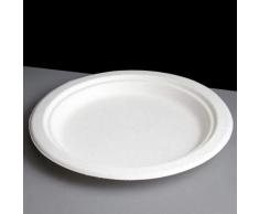 Cater For You Lot de 50 Grandes Assiettes Ã Bagasse Blanches, entiÃ¨rement biodÃ©gradables et compostables, 25 cm