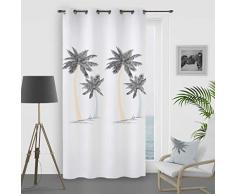 Soleil docre Rideau à Oeillets 135x250 cm Palmier, Polyester, Blanc