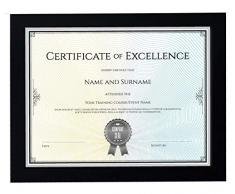 BD ART A4, 21 x 30 cm Document, Certificat, DiplÃ´me Cadre Photo MDF avec Passe-Partout 13 x 18 cm, Noir