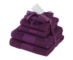 Dreamscene Lot de 6 Serviettes 100 % Coton égyptien Ultra-Doux Comprenant Serviettes de Bain et Serviettes essuie-Mains Violet