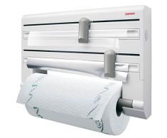 Leifheit Dérouleur mural Parat ComfortLine, dérouleur mural cuisine pour 3 rouleaux, support de rangement avec lames tranchantes, dévidoir en ABS