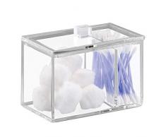 iDesign boîte avec couvercle, rangement salle de bain chic en plastique à deux compartiments pour cotons et cotons tige, organiseur transparent