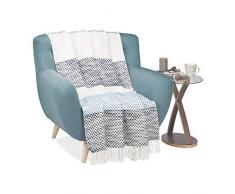 Relaxdays Couvre-lit Plaid couverture canapé lit jeté de canapé avec motifs points lxP: 130 x 170 cm, blanc bleu noir