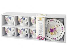 Royal Norfolk 725395 Lot de 6 tasses Ã cafÃ© en porcelaine avec soucoupes Motif rose