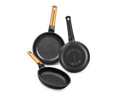 BRA Efficient Orange Set de 3 poêles à frire, fonte daluminium, convient à tous les types de cuisines, 20-24-28 cm