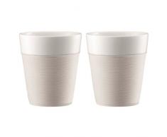 Bodum - 11582-913 - Bistro - Set de 2 Mugs en Porcelaine - 0,30 L - Bande Silicone Blanche