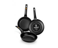 BRA EFFICIENT - Set 3 poêles, 18,22 y 26 cm, Aluminium fondu avec revêtement antiadhésif Teflon Platinum Plus