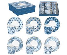 Easy Life 126CMTB COFFRET 6 TASSES A CAFE EN PORCELAINE COFFEE MANIA TILES BLUE, 0.1 liters, Multicouleur