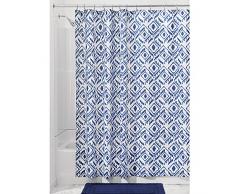 InterDesign Inca rideau de douche, rideau baignoire en polyester, rideau salle de bain aux motifs graphiques 183,0 cm x 183,0 cm, blanc/bleu marine
