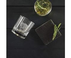 Just Slate JS/GTS/HC Highland Vache gravÃ© Gobelet en verre avec ensemble cadeau Ardoise Sous-Verre, Noir