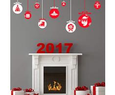 Stickers adhésifs Noël | Sticker Autocollant Noël Boules de décoration Rouges et Blanches - Décoration Murale fêtes de Noël | 30 x 40 cm