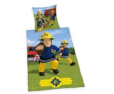 Herding Sam Le Pompier Parure de Lit Réversible, Housse de Couette 140 x 200 cm, Taie dOreiller 65 x 65 cm, Flanelle