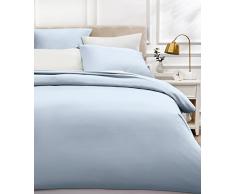 AmazonBasics Parure de lit en satin de coton, 400 fils au pouce carrÃ©, 135 x 200 cm avec 2 taies doreillers de 65 x 65 cm, Bleu fumÃ©