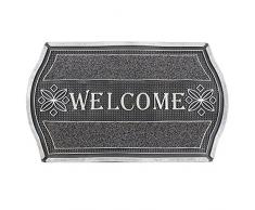 JVL Welcome Aspect mÃ©tallique Floral rÃ©sistant dentrÃ©e Tapis de Porte de Sol, PVC, Argent et Noir