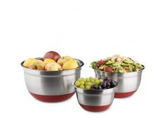 Relaxdays Bol mÃ©langeur lot de 3 saladiers de diffÃ©rentes tailles en inox fond antidÃ©rapant en silicone, rose