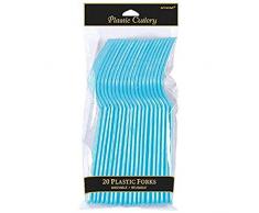 amscan International Lot de 20 fourchettes en Plastique Bleu Turquoise