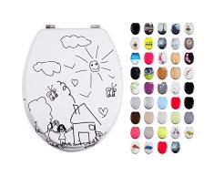 MSV 140765 abattant WC MDF Jardin denfant, INOX, Blanc Imprimé 3 Faces