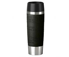 Emsa 515615 TRAVEL MUG GRANDE, Mug isotherme fermeture par pression Quick Press, 100% hermétique, silicone, 500ml, Noir