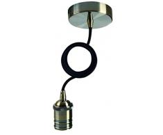 Suspension Douille Filetée E27 + Pavillon Métal Gris + Câble Textile Noir L1M