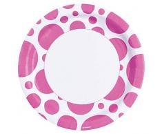 Amscan - 999312 - 8 Assiettes Ã Pois DiamÃ¨tre - 23 cm - Rose