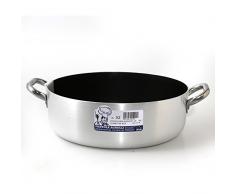 Pentole Agnelli Platinum Casserole Basse en Aluminium, avec 2 anses en Acier Inoxydable, Argent 32 cm Argent