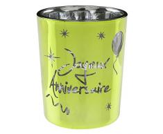 Santex 4944-10 Photophore Motif Joyeux Anniversaire Verre Vert 12,5 x 6,5 x 7 cm