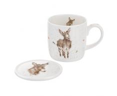 Portmeirion Home & Gifts Wrendale by Royal Worcester Tasse et Dessous-de-Verre Motif Ã¢ne Multicolore, Porcelaine, Multicolore, 9.5 x 12 x 8 cm