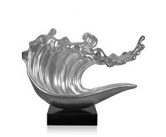 Arte Dal Mondo D6046HS Vague Statue Sculpture Moderne en rÃ©sine dÃ©corÃ©e Ã la Feuille dargent avec Base en marbre, 46 x 60 x 18 cm