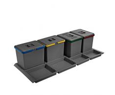 ELLETIPI Metropolis ptc28 12050 4 F C10 PPV Poubelle de tri sélectif de tiroir, Gris, 111 x 46 x 28 cm