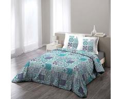 Coton dIntÃ©rieur PERSANE Parure avec 2 Taies doreiller Coton Bleu 240 x 220 cm