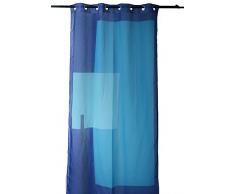 HomeMaison Voilage en Ã©tamine imprimÃ©e Ã Motifs Graphiques, 100% Polyester, Bleu