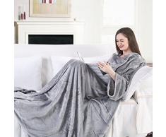 DecoKing Lazy Couverture en Microfibre Douce et Moelleuse, avec Manches et Poches en Microfibre et Polaire 170 x 200 cm, Microfibre, Acier, 170 x 200 cm