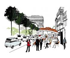 Tapisserie poster panoramique CHAMPS ELYSEES 4 x 2,70 m | Déco et photo murale XXL Qualité HD Scenolia