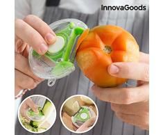 InnovaGoods Éplucheur Rotatif 4 en 1, PP, PMMA et Acier Inoxydable, Transparent et Vert, 9 x 8 x 2 cm