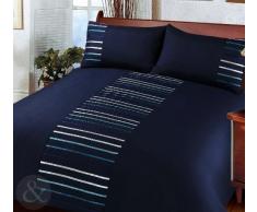 Just Contempo Parure de lit contemporaine en polycoton avec ruban en satin Motif rayé, Polyester, bleu marine, Kingsize Bettbezug