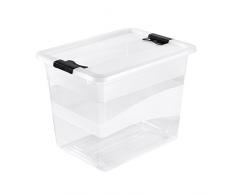 keeeper Boîte de Rangement avec Couvercle et Système de Fermeture Coulissante, 39,5 x 29,5 x 30 cm, 24 l, Cornelia, Transparent