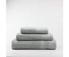 Natural Set de Serviettes de Bain, brodées Inter, 400 g 30 x 50 cm + 50 x 100 cm + 100 x 150 cm Cendre