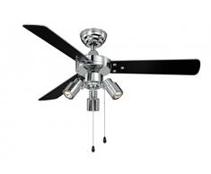 Ventilateur de plafond Cyrus avec éclairage et tirettes, 107 cm, finition chrome brillant, pâles réversibles noir / argent