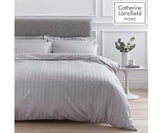 Catherine Lansfield So Soft Stripe Couette, Gris, Parure de lit King Size