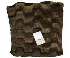 Coussin FAUSSE FOURRURE - doux - motif damier - 100% POLYESTER - OURSON - Chocolat R4 - 40 x 40