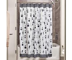 InterDesign SophistiCat rideau douche, grand rideau baignoire design 183,0 cm x 183,0 cm en polyester, rideau de bain avec motif de chat, noir/blanc