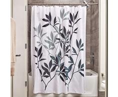 InterDesign Leaves rideau de douche, rideau baignoire design 183,0 cm x 183,0 cm en polyester, rideau bain chic avec motif de feuilles, noir/gris