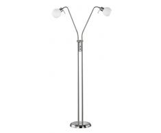 TRIO, Lampadaire, Freddy incl. 2 x LED,E14,4,0 Watt,3000K,320 Lm. Verre opale, Blanc, Corps: metal, Nickel mat L:23,5cm, H:125,0cm, P:55,0cm IP20,Interrupteur,Interrupteurs séparés,Flexible