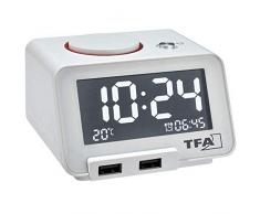 TFA-Dostmann homtime Réveil numérique avec Fonction de Chargement USB, Blanc 60.2017, 10 x 9 x 7 cm