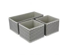 Rebecca SRL Set 3 Boites Recipient Beige Gris Tissu Stockage Titoir Garderobe Chambre Buanderie (Cod. RE4736)