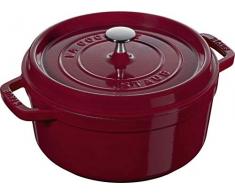 Staub 1102285 Cocotte Rond avec Couvercle Ãmaillé Noir Mat 22 cm 2,6 L, Fonte, Rouge bordeaux, 24 cm