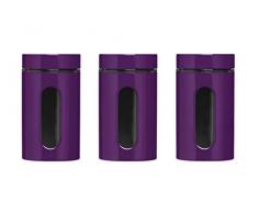 Premier Housewares 1209786 Set de 3 Bocaux de Rangement Acier Email/Verre Violet 1000ml