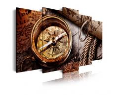 Dekoarte 296 - Tableau moderne sur toile montÃ© sur cadre en bois 5 piÃ¨ces, carte ancienne marin avec boussole, 150x80cm