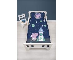 Peppa Pig Housse de Couette Officielle Peppa George Pig Junior Motif Space Rocket et taie doreiller Bleu